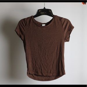 Brown, short, ribbed, T-shirt